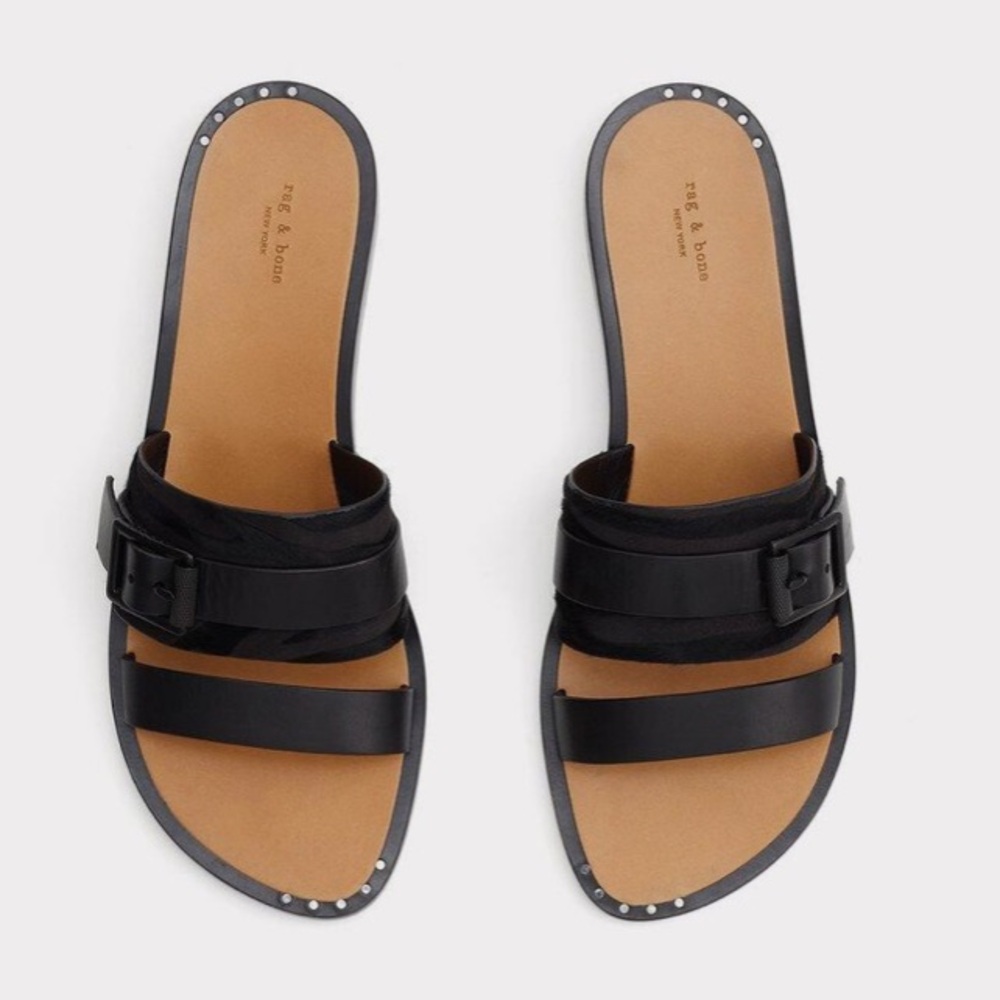 $380 EUC RAG & BONE STRAPPY SLIP ON SANDALS WITH ZEBRA PATTERN CALF HAIR